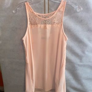 Sleeveless pink chiffon lace blouse